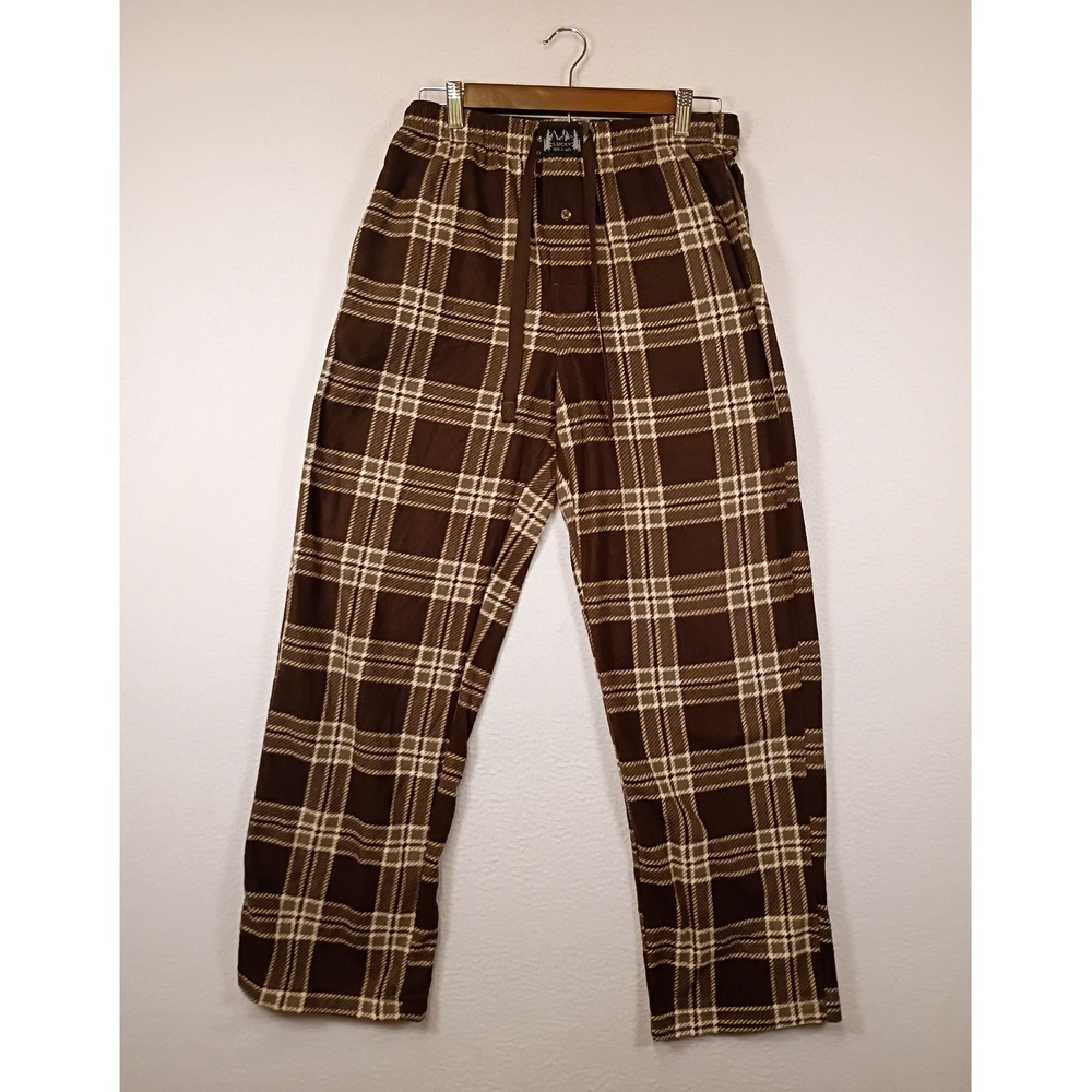 Cabin Core Lucky Brand Mens Medium Brown‎ Plaid Fleece Pajama Lounge Pants